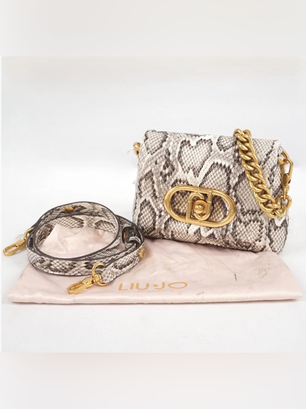 Liu Jo Snake-Print Crossbody Bag with Gold Hardware